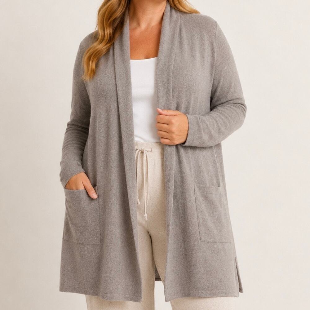 BAREFOOT DREAMS | CozyChic Ultra Lite Open Cardigan Stone Taupe Pockets | 2X